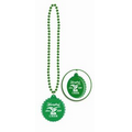 33" Green Bottle Cap Beads w/ Custom Direct Pad Print on Medallion